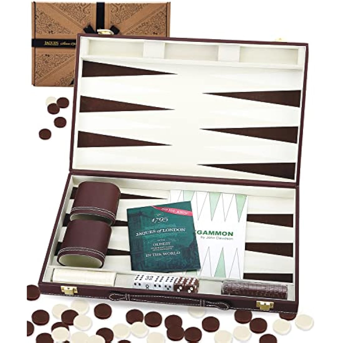 Jaques of London Backgammon Set | Classic Traditional Games | Folding Case 15" Backgammon Sets Luxury | Backgammon Sets for Adults | Since 1795