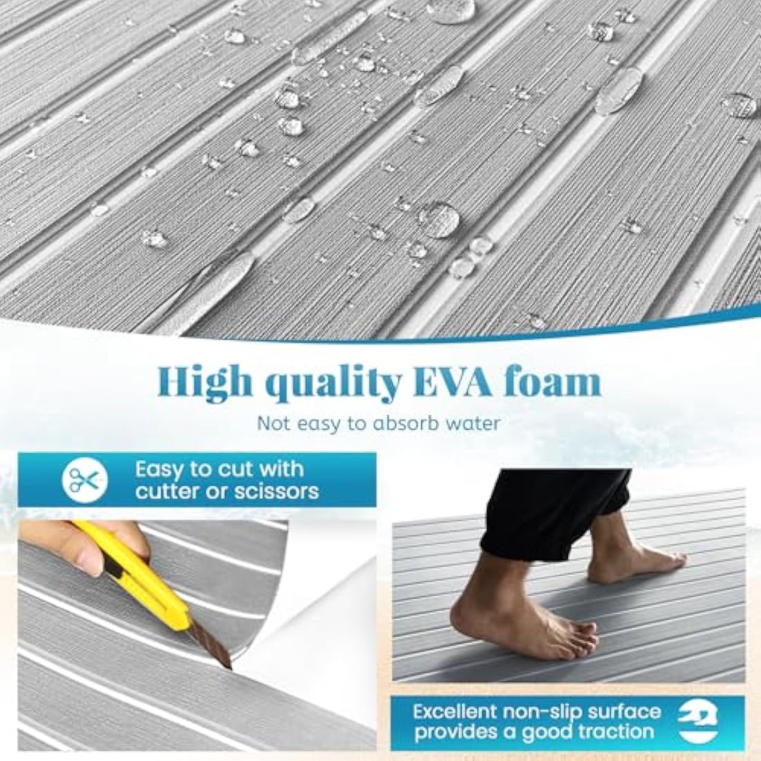 KXKZREN Boat Flooring EVA Foam Decking Sheet Faux Teak Marine Carpet Non-Slip Self-Adhesive Flooring Deck Mat for Boat Pontoon Motorboat RV Yacht Kayak Cooler Tops,240x112/90/60/41cm