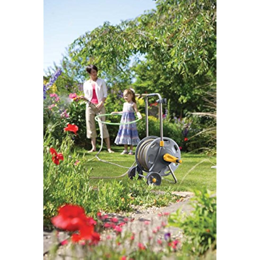 HOZELOCK - Cart Plus 50m (ø 12.5 mm) Assembled : Max Capacity 60m, 1-piece Rewind Handle, Sturdy Frame for General Use, Supplied Assembled with 50m Hose, 1 Nozzle and Fittings Included 2435R0000