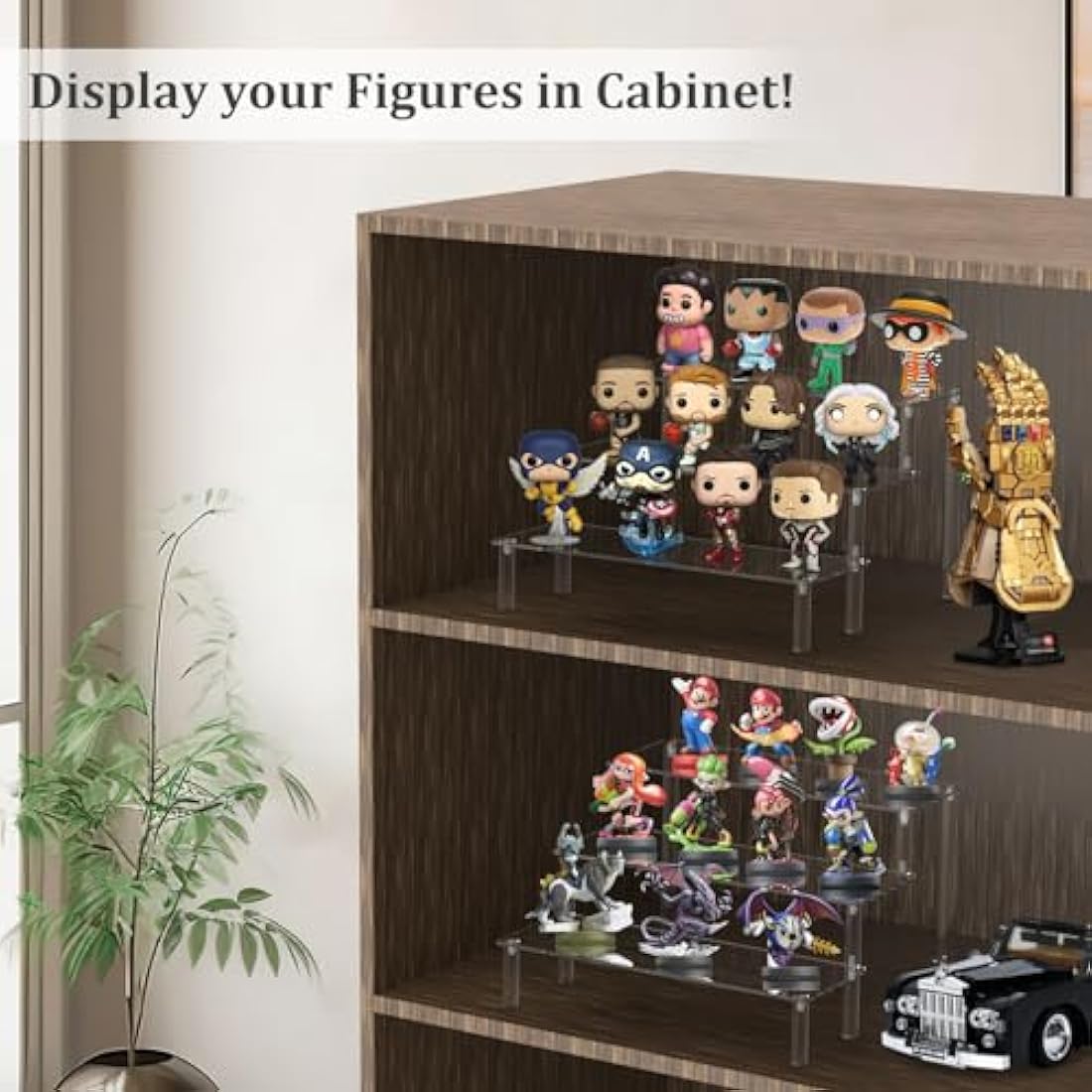 Acrylic Riser Clear Display Stand Cologne Organizer Acrylic Shelves 3 Tier Shelf for Amiibo Funko Figures Toys Cupcake Food Desserts Perfume Collection (3 PACKS)