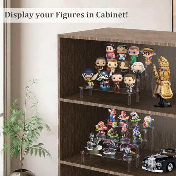 Acrylic Riser Clear Display Stand Cologne Organizer Acrylic Shelves 3 Tier Shelf for Amiibo Funko Figures Toys Cupcake Food Desserts Perfume Collection (3 PACKS)