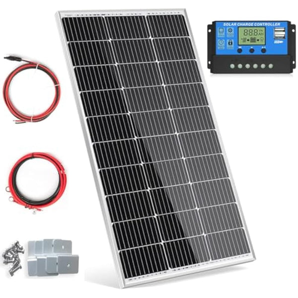 100W Solar Panel 12V Battery Chager + 20A PWM Charge Controller + Extension Cables+ Z Mounting Brackets…