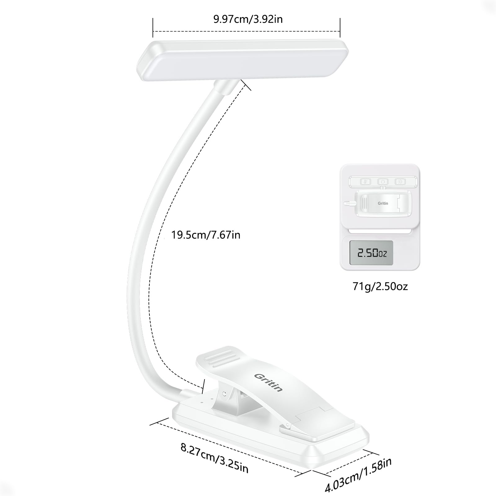 Gritin 19 LED Book Light, Reading Light Book Lamp for Reading at Night with Memory Function, 3 Eye-Protecting Modes -Stepless Dimming, Long Battery Life, 360° Flexible Lamp for Bed,Tablet