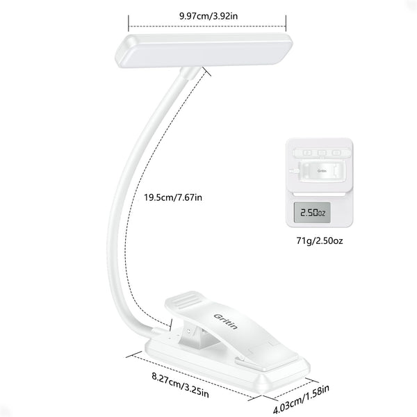 Gritin 19 LED Book Light, Reading Light Book Lamp for Reading at Night with Memory Function, 3 Eye-Protecting Modes -Stepless Dimming, Long Battery Life, 360° Flexible Lamp for Bed,Tablet