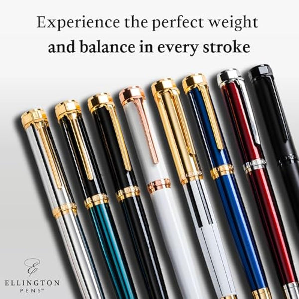 Ellington Pens Luxury Fountain Pen Set- Fountain Pens for Writing - Smooth Nib - Includes Refillable Ink Converter, 3 Ink Cartridges [2 Black & 1 Blue], Gift Box - Elegant Calligraphy