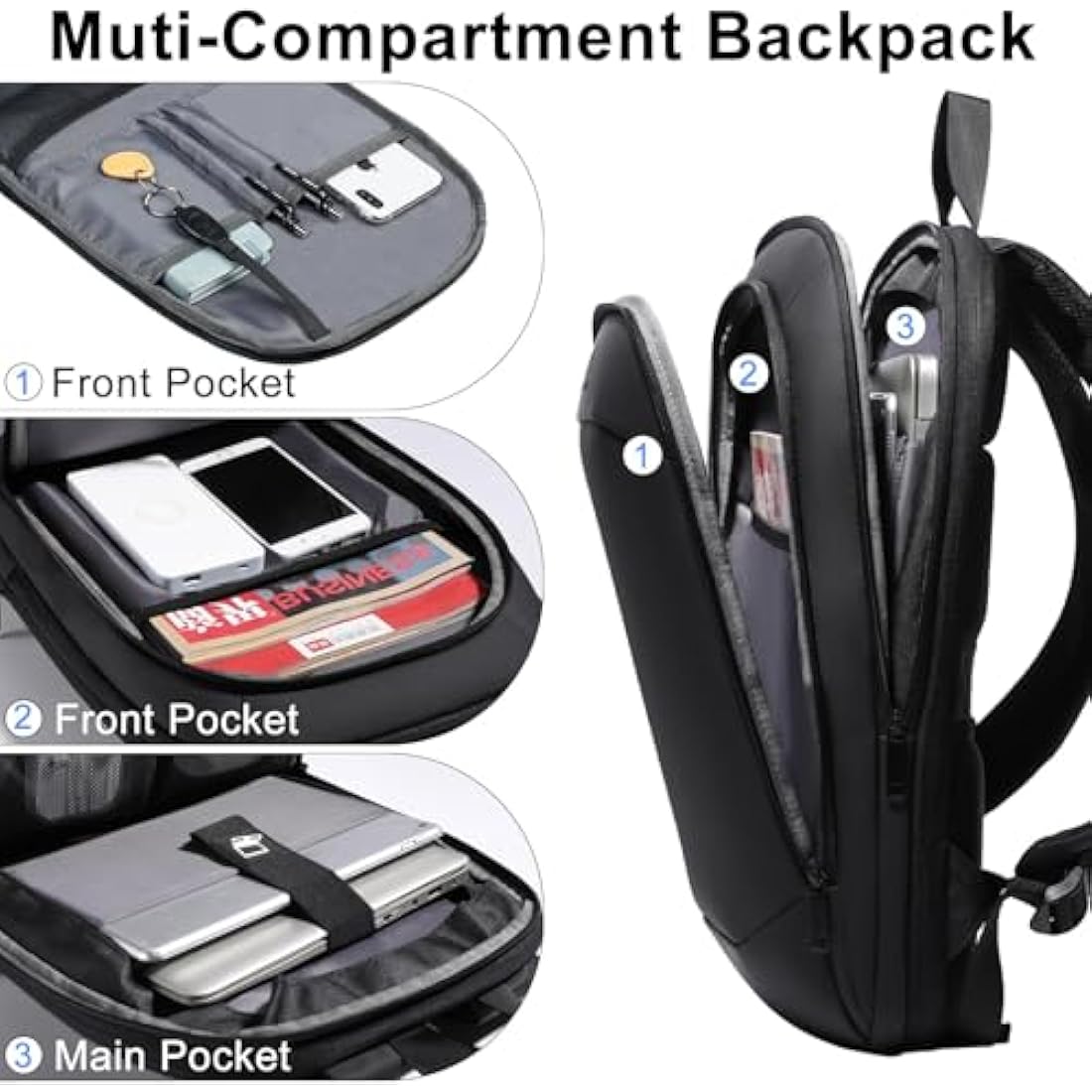 HEROIC KNIGHT Slim Laptop Backpack, Expandable Business Travel Backpack, Water-Resistant Anti Theft Laptop Rucksack, Lightweight Computer Work Bag Daypack For Men Women, Fits 15.6 Inch- Black