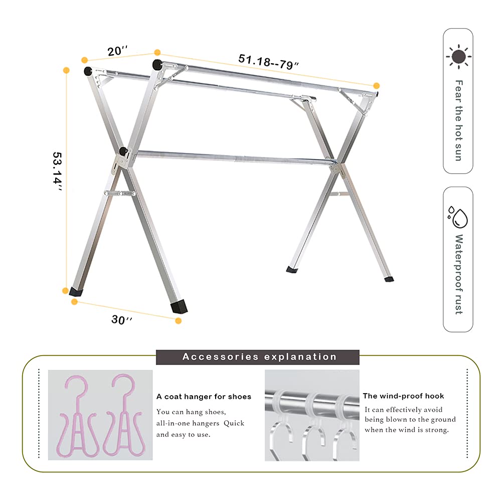 AIODE Clothes Drying Rack for Laundry Foldable, 79 inch Stainless Steel Pool Towel Rack Outdoor Free Standing Clothing Hanger Indoor