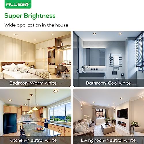 ALUSSO LED Recessed Ceiling Lights, 7W 480LM LED Downlights Dimmable, 30MM Ultra Slim Round Black Spotlights, Warm White/Neutral White/Cool White Adjustable, IP44 Waterproof for Bathroom, 6 Pack