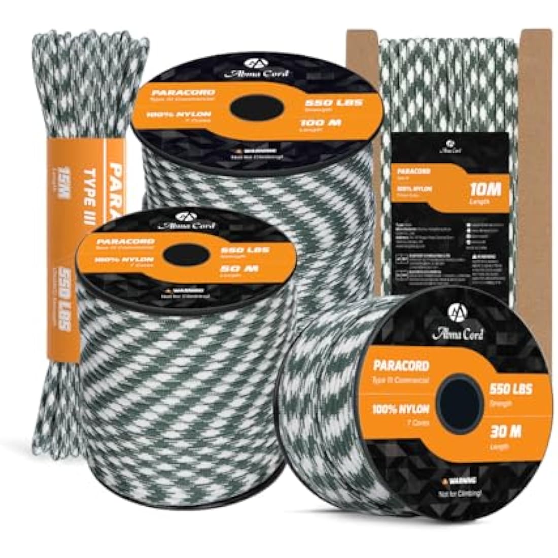 Abma Cord Paracord 550 4mm 100m 100% Nylon Rope Type III 7 Strands Parachute Cord for DIY, Camping, Survival, Outdoor - Max. 250kg - Shamrock Frost