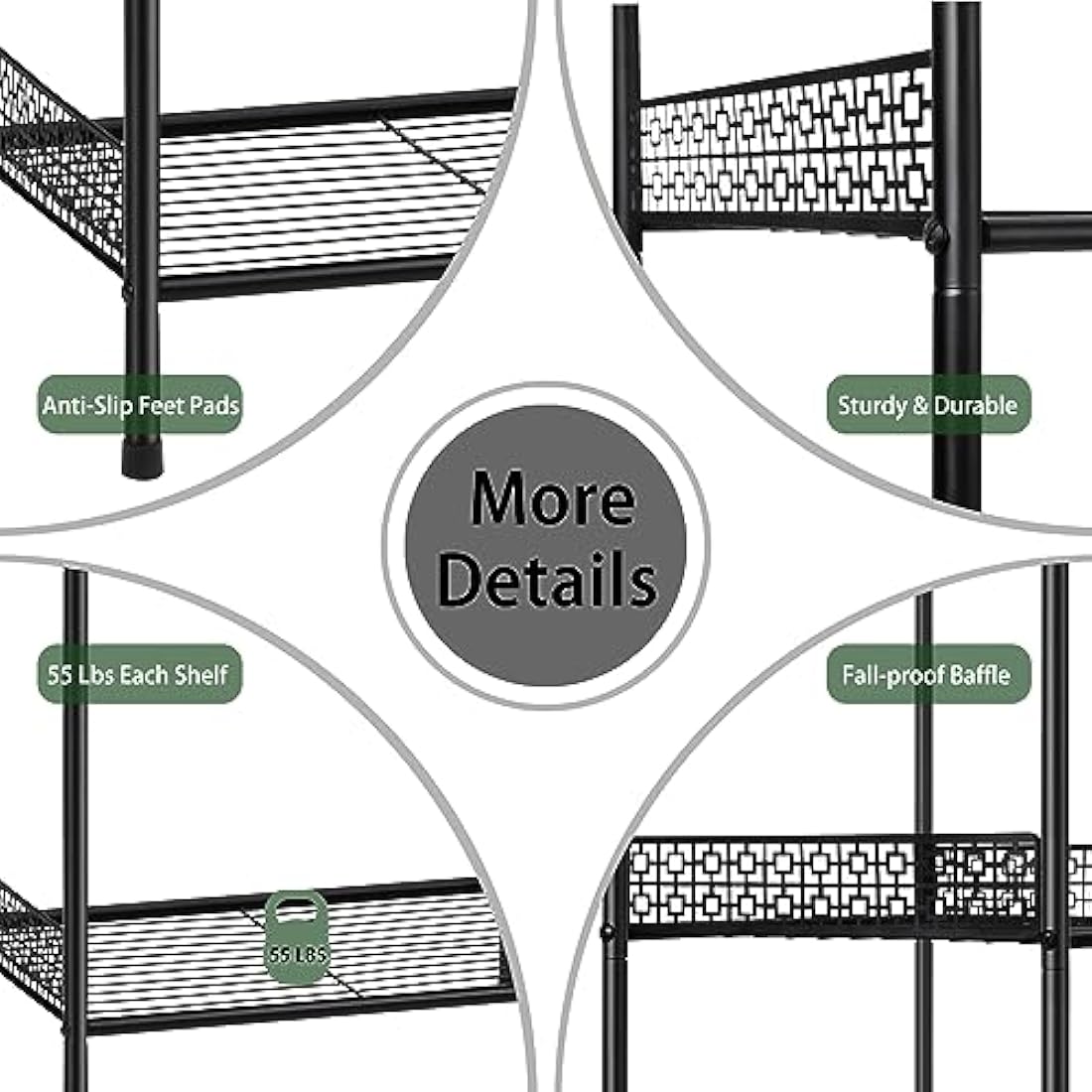 5 Tier Shelving Unit, Wire Shelving Unit Metal Storage Shelf Free Standing Storage Rack, Wire Organisation Racking Shelves for Pantry Kitchen Livingroom Bathroom Office, 41*32*145 CM, Black