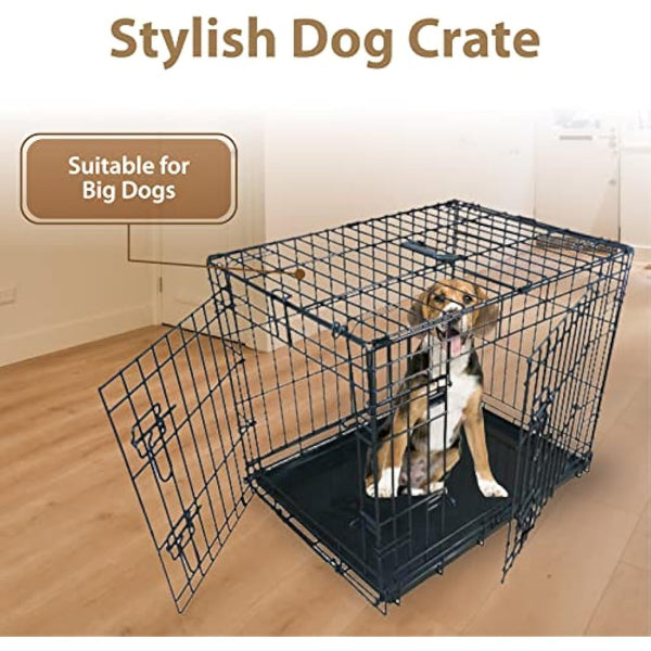 Ellie-Bo Black Standard Large 36-inch Folding 2-Door Dog Cage/Crate with Metal Tray