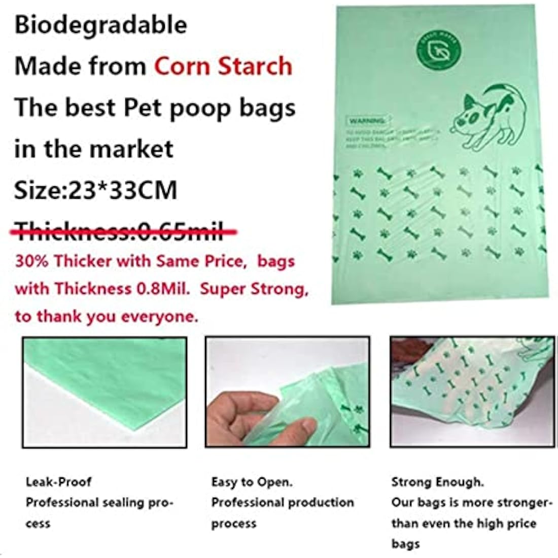 Green Maker Biodegradable 30% Thicker Dog Poop Bags 360 Dog Waste Bags Extra Thick Strong Made from Corn Starch Plants Based (Green)