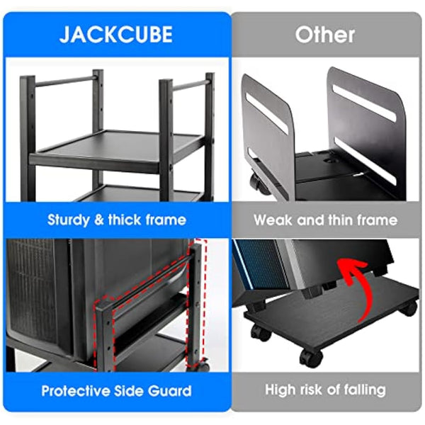 J JACKCUBE DESIGN 2 Tier Computer Tower Stand for Desktop CPU, Gaming PC Holder, Mobile Rolling Cart for Under Desk with Caster Wheels, Office Desk Accessories- MK712A