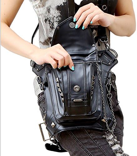 FiveloveTwo Men Women Leather Multi-Purpose Tactical Drop Leg Arm Bag Pack Hip Belt Waist Fanny Messenger Shoulder Bag Black