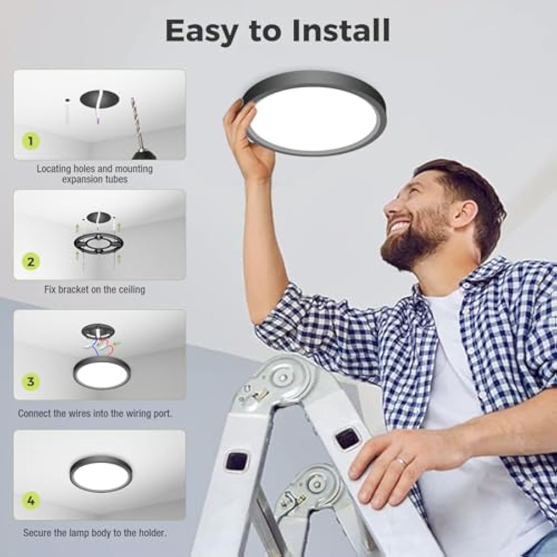 hepside LED Ceiling Light,3000K/4000K/6500K 3 Color Temperature, Waterproof IP54 LED Ceiling Lamp, Modern,Round Flush Ceiling Light for Bathroom, Living Room,Bedroom, Kitchen, Hallway, Office