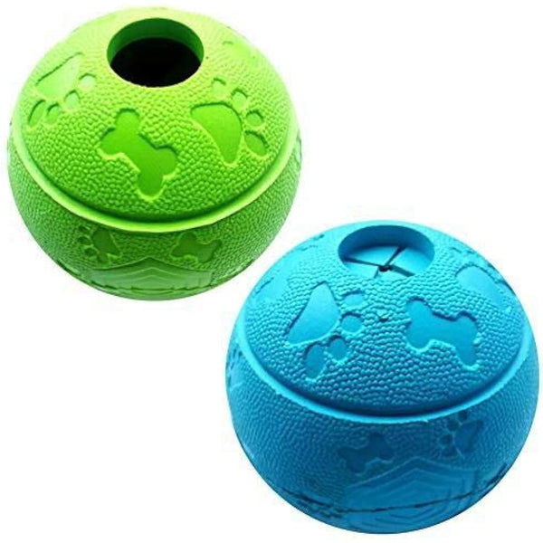 Feixun Dog Treat Toy Ball, Dog Rubber Food Ball, Interactive Dog Toy, Pack of 2(1*Blue+1*Green) 8.1cm