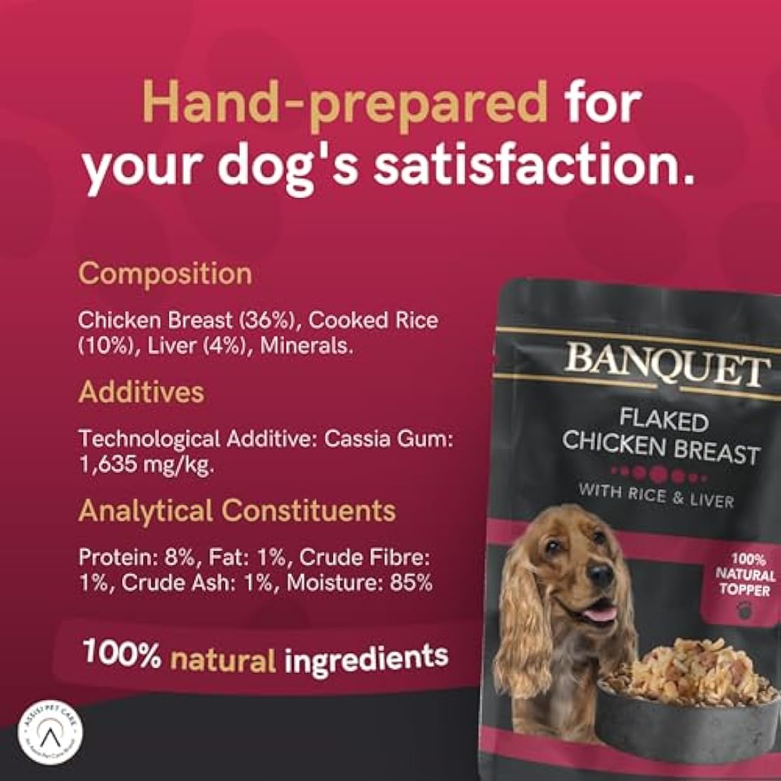 HiLife Banquet - Wet Dog Food - Flaked Chicken Breast, Rice, Liver - 100% Natural Ingredients, 15 Pouches x 100g