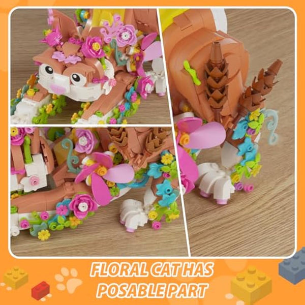 IKUPER Cat Building Set with Flowers, Animal Kit for Kids Aged 10+, Boys & Girls Botanical Toy, for Christmas, Birthdays, Valentine and Easter (1038 Pieces)