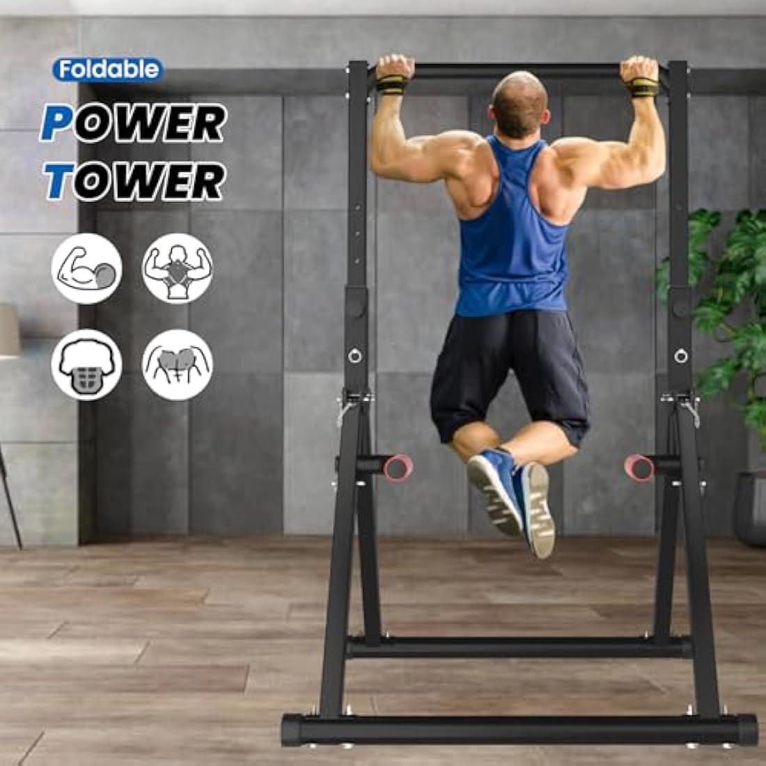 DOBESTS Foldable Power Tower Dip Station Pull Up Bar Free Stand Fitness Equipment for Home Gym Strength Training 700 LBS,Height Adjustable Multifunctional Triangular Legs