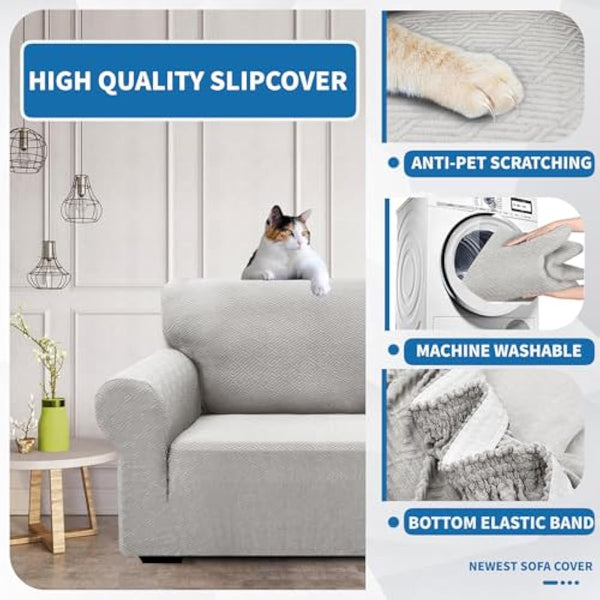 XINEAGE High Stretch Sofa Covers 3 Seater Latest Jacquard 1 Piece Sofa Slipcovers Living Room Universal Couch Covers for Dogs Pet Non Slip Sofa Furniture Protector Washable (3 Seater, Silver Grey)