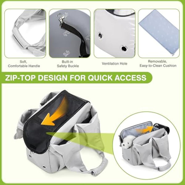 ALLSOPETS Puppy Sling Carrier Dog Slings for Small Dogs Portable Pet Handbag Breathable Comfortable Cat Carry Carrier with Leash Hook for Traveling Outdoors Camping (Silvery Grey)