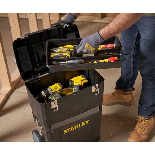 STANLEY Mobile Work Centre Toolbox, 2-in-1 Rolling Workshop with Stackable Units, Removable Toolbox, and Swivel Storage Carousel, 1-93-968