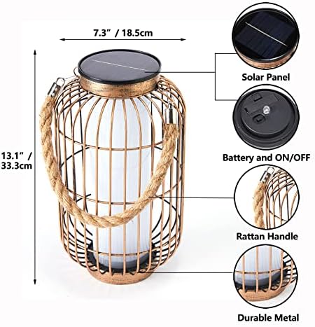 pearlstar Large Solar Powered Lantern Outdoor-Heavy Duty Metal Hanging Lights Decorative Solar Table Lamp Waterproof for Outside Patio Yard Garden Porch Tabletop Decor (Copper)