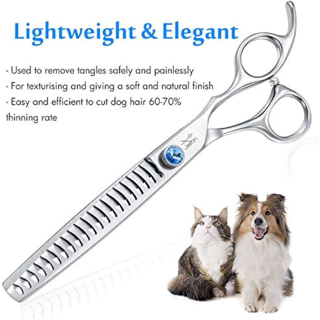 JASON 7" 21-Teeth Chunker Shears for Dogs Ergonomic Dog Grooming Texturizing Blending Thinning Shears Pets Trimming Kit with Offset Handle