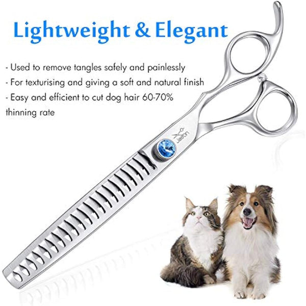 JASON 7" 21-Teeth Chunker Shears for Dogs Ergonomic Dog Grooming Texturizing Blending Thinning Shears Pets Trimming Kit with Offset Handle