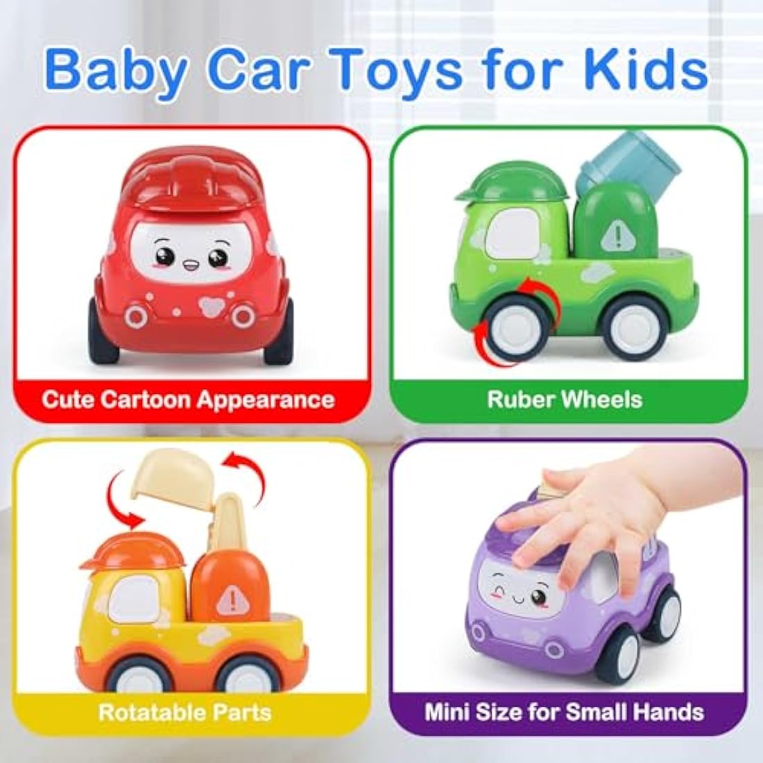 6PCS Pull Back Cars for Kids, Construction Vehicle Toy Set with Play Mat and Storage Bag, Friction Powered Trucks for Boys Girls Aged 3 4 5, Cartoon Gift for Birthday Easter Party