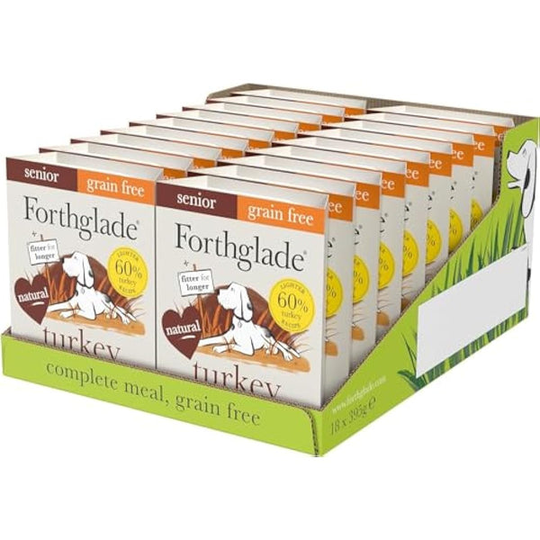Forthglade Wet Dog Food (18 x 395g Trays) - Senior 7 Years+, Grain Free & Hypoallergenic Dog Food, Turkey with Vegetables, Stomach Sensitive Meals with Natural Ingredients