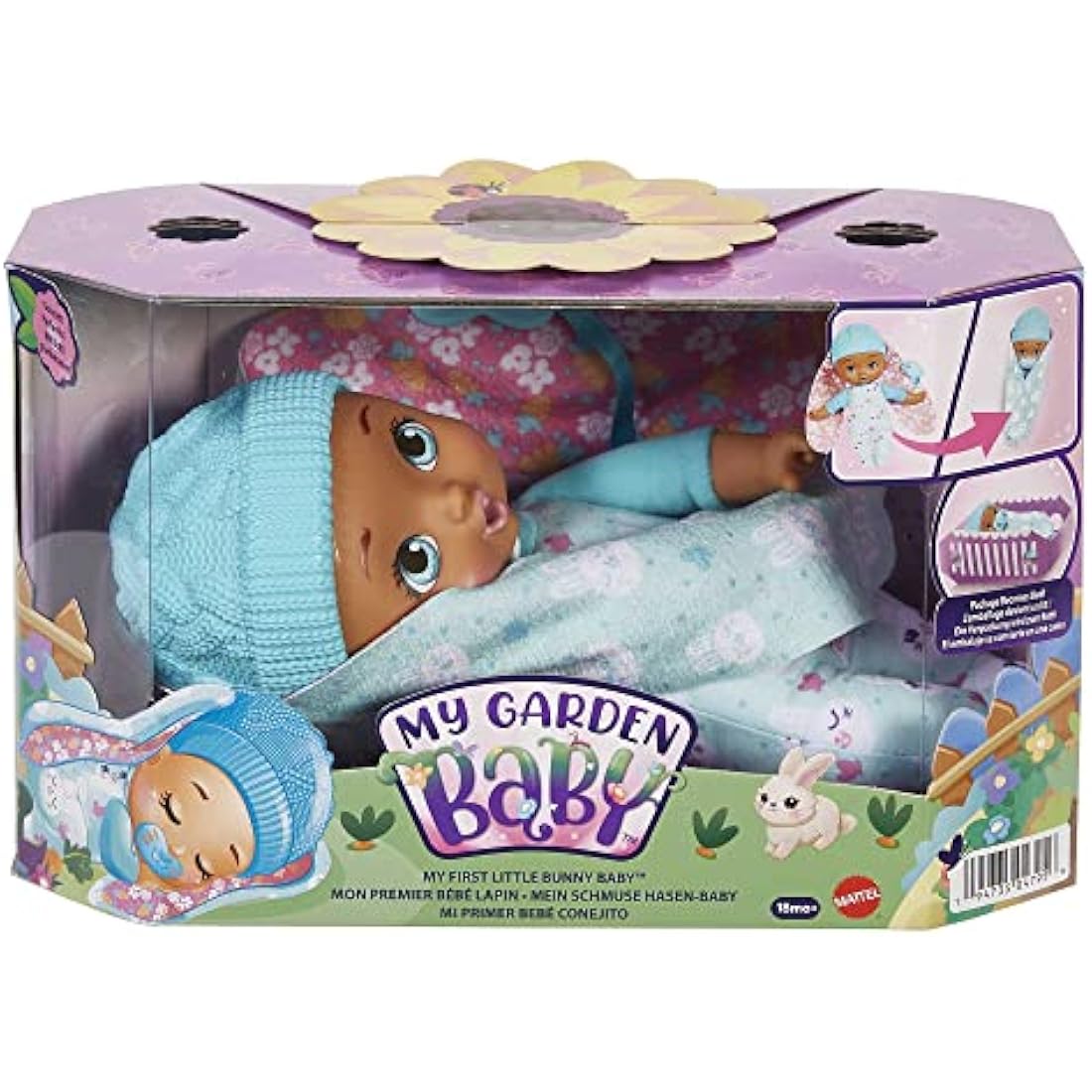 My Garden Baby My First Little Bunny Baby Doll (~9-in), Soft Body with Plush Ears, Blue, Great Gift for Kids 18mo+