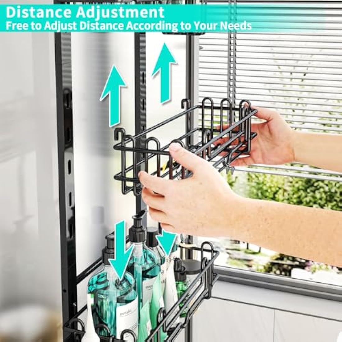 HapiRm Shower Caddy Hanging - 4 Tier Over Door Shower Shelf, Bathroom Storage with 22 Hooks and 2 Toothbrush Holders, No Drilling Adjustable Bathroom Shelf - Black