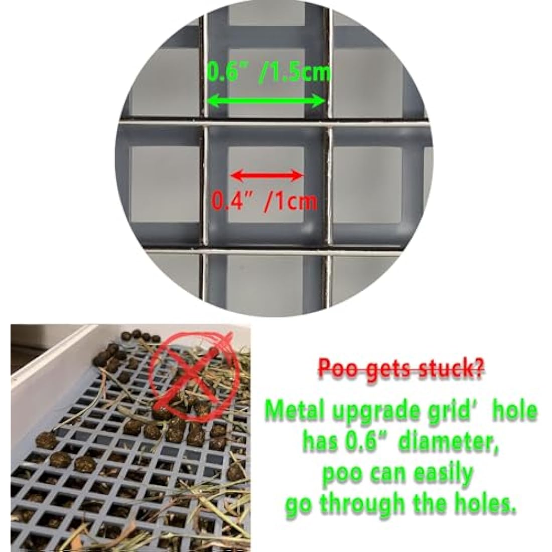 22x18 Super Large Rabbit Litter Box with 2 Grates (Metal & Plastic), Bunny Litter Tray for Cage, Small Animal Potty Trainer for Adult Rabbit Flemish Giant Rabbits