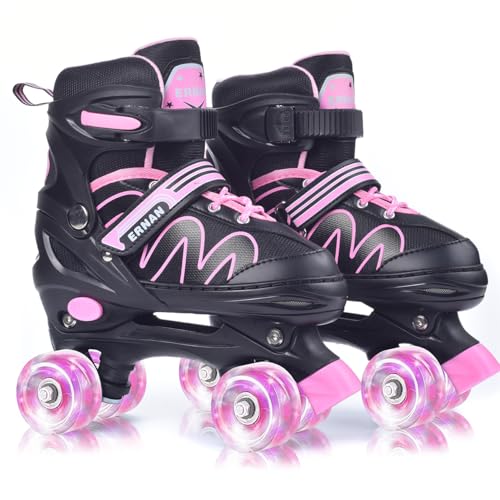 ERNAN Roller skates kids Roller boots,8 Light up Wheels and 4 Sizes Adjustable.Rollerskates for Kids Beginners, Suitable for Indoor Outdoor (Pink, S)