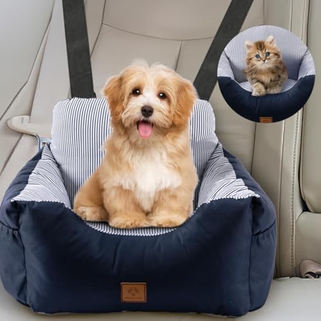 2 in 1 Dog Car Seat Washable and Stain Resistant Pet Booster Seat for Small and Medium Dogs Cats Super Soft PP Cotton Travel Safety Pet Car Seat with Storage Bag and Harness Strap