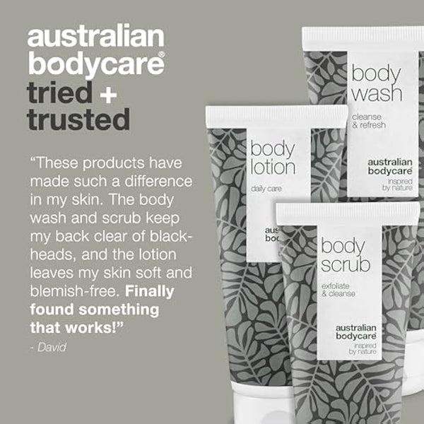 3 products for spots, acne and blackheads on the back and bottom from Australian Bodycare |Tea Tree Oil specially suited to prevent skin problems on your back and bottom
