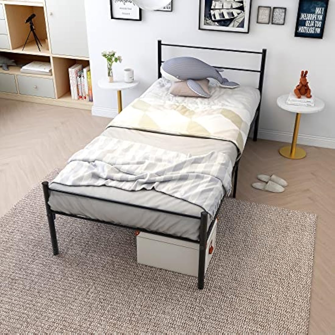 Diahomy Single Bed Frames 3ft Metal Platform Bed Frame with Headboard and Footboard/Heavy Duty/Mattress Foundation/Under Bed Storage/For Adults,Kids, Teenagers/Black