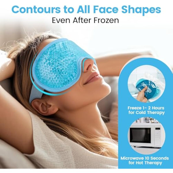 NEWGO Cooling Eye Mask for Puffy Eyes, Reusable Hot Cold Therapy Gel Cold Eye Mask for Migraine, Headache, Dark Circles, Dry Swollen Eyes, Sinus Pain-Light Blue
