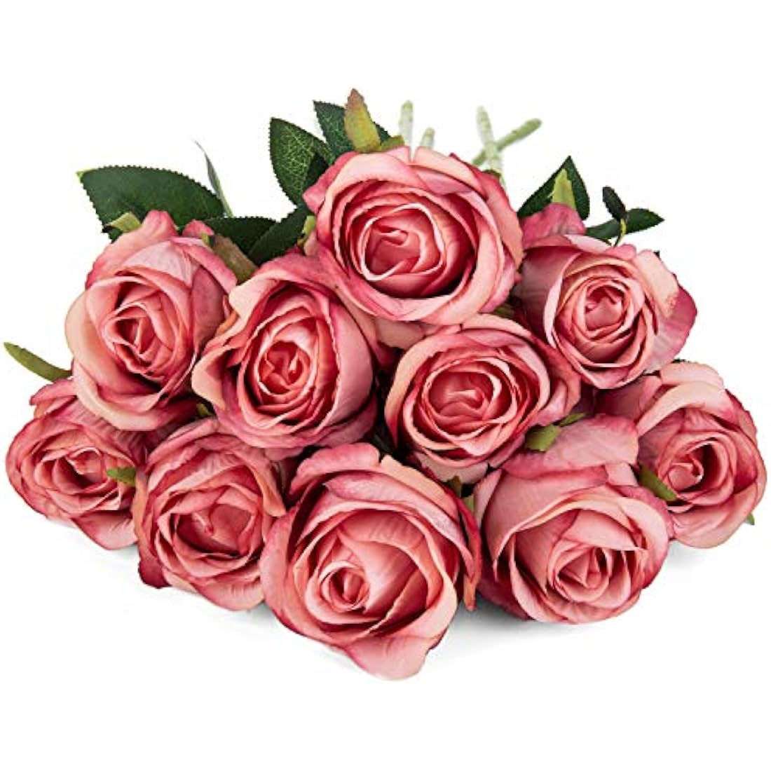 Flojery 10pcs Artificial Rose Flowers Long Stem Fake Silk Roses for DIY Wedding Bouquet Table Centerpiece Home Decor (Rose Red)