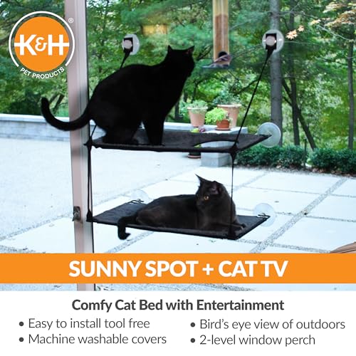 K&H Pet Products EZ Mount Window Kitty Sill Double Stack, 2 Levels, with Suction Cup Mounting System, Holds Over 22kg, 30.48cm x 58.42cm, Grey