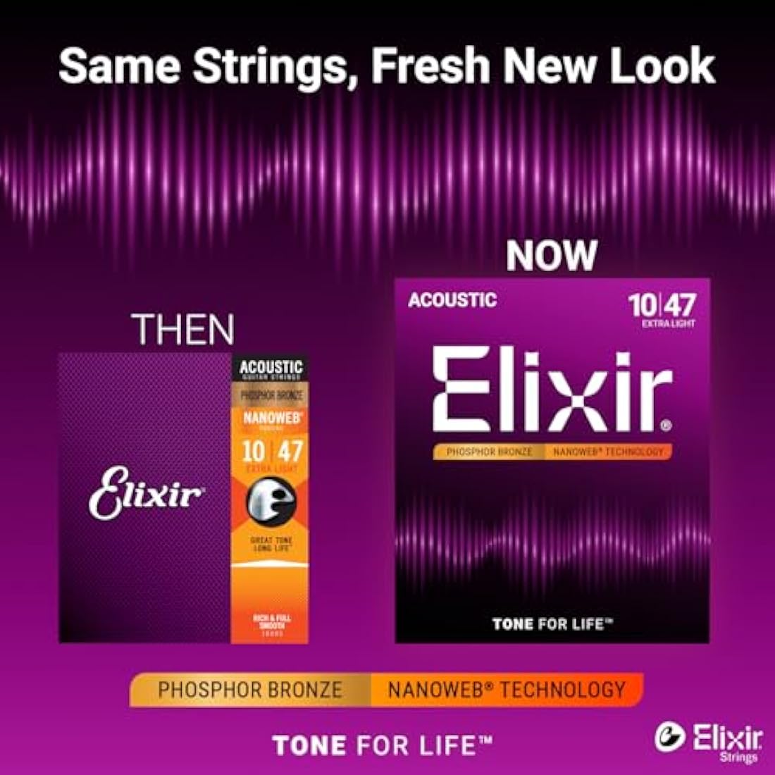 Elixir 16002 Strings Phosphor Bronze Acoustic Guitar Strings w NANOWEB Coating, Extra Light (.010-.047)