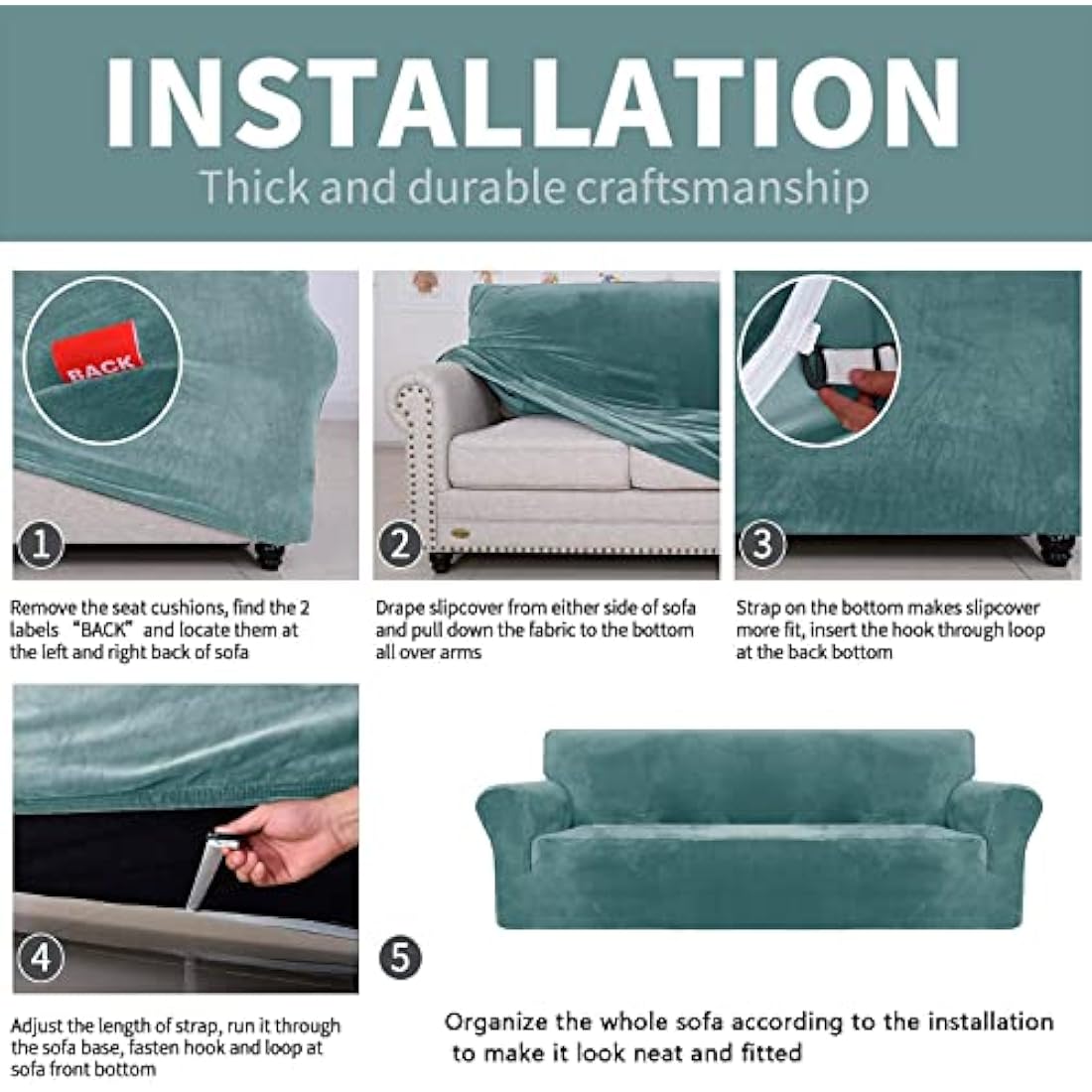 XINEAGE 1 Piece Velvet Couch Covers for 3 Cushion Couch Living Room High Stretch Sofa Cover Pets Dogs Friendly Anti Slip Thickened Slipcovers Furniture Protector (3 Seater, Stone Blue)