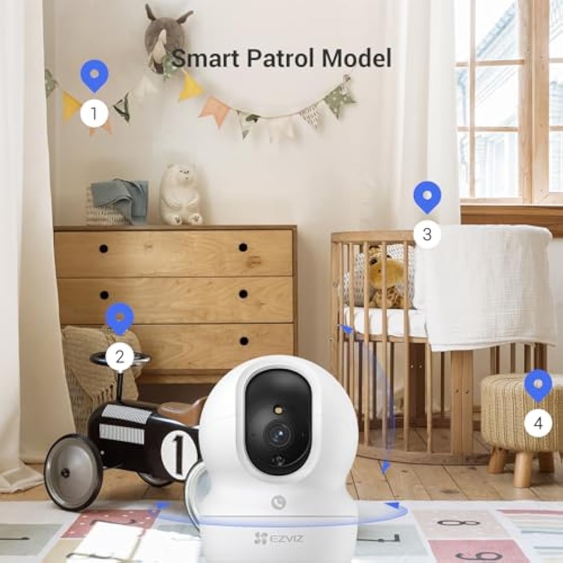 EZVIZ Indoor Camera No Monthly Fee, 512GB Supports, Spotlight Colour Night Vision, Dual Band Wifi, One-touch-calling Button, Two-way Audio, Sound/Human Detection, Works with Alexa (CP1 Pro 2MP)