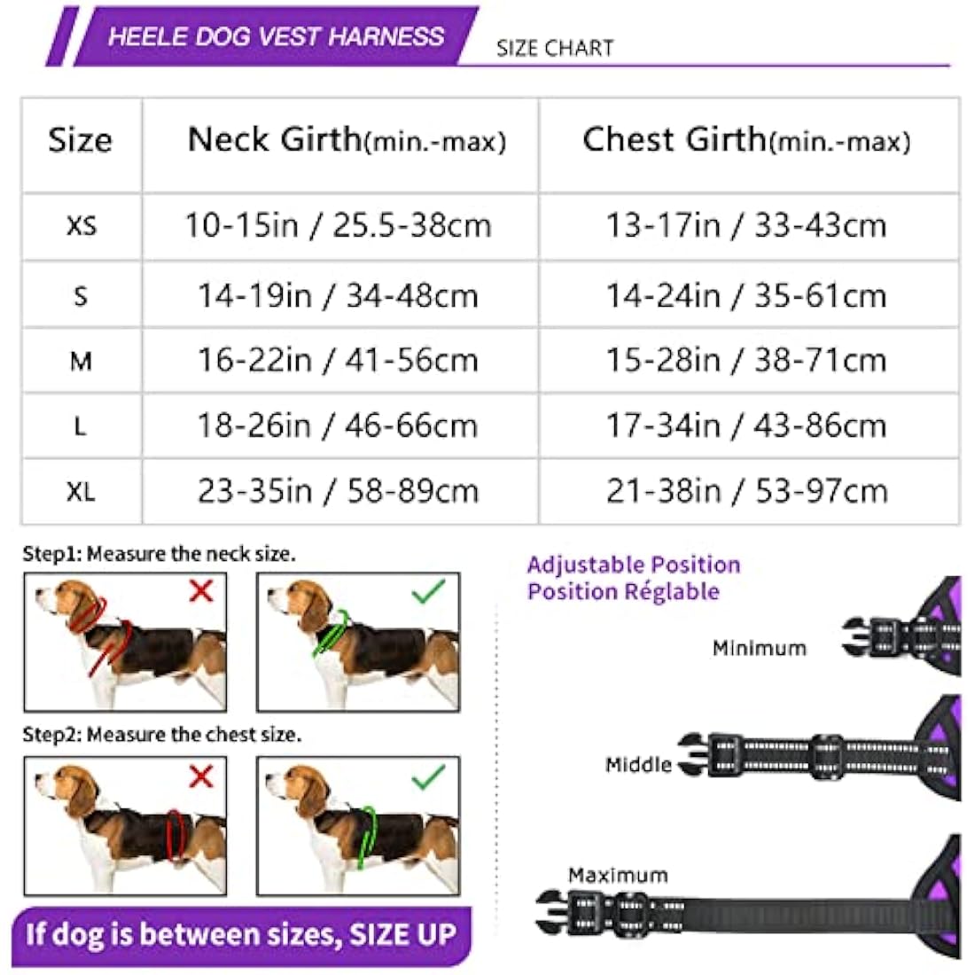 HEELE Dog Harness, No Pull Dog Harness Small, Release on Neck, Reflective Adjustable Dog Harness with Front Back 2 Leash Attachments and Soft Padded Control Handle for Dogs Walking Training, Purple, S