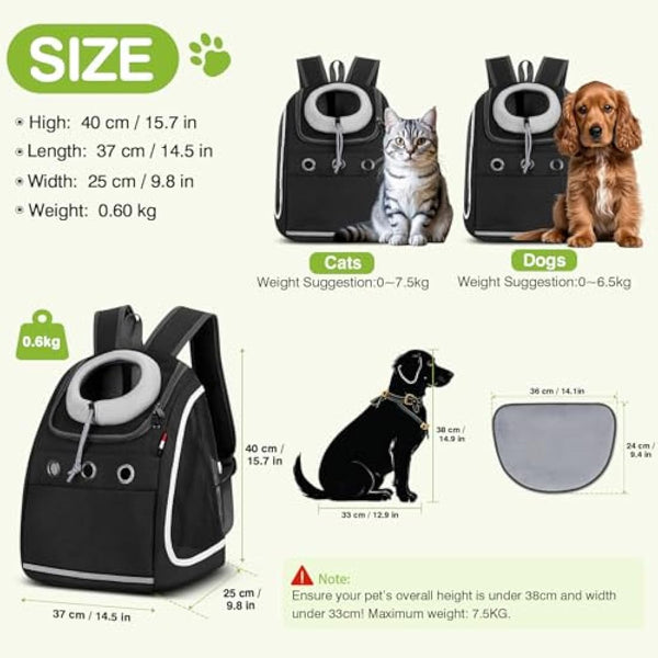 ALLSOPETS Dog Backpack Portable Cat Carrier Bag Travel Pet Backpack for Small Dog Cats Breathable Dog Rucksack Pet Carrying Bag for Travel Hiking Camping Outdoor (Carbon Black)
