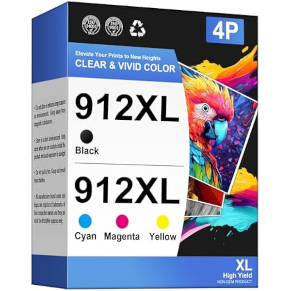 Gureef 912 XL 912XL Ink Cartridges Replacement for HP 912 XL Ink Cartridges Multipack with New Chip for HP OfficeJet Pro 8020 8022 8023 8024 8025 OfficeJet 8010 8012 8014 8015 Printer (4-Pack)