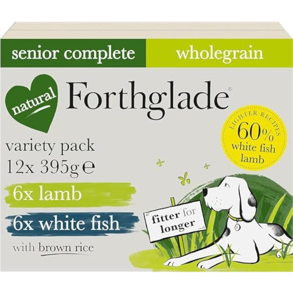Forthglade Wet Dog Food Variety Pack (12 x 395g Trays) - Senior 7 Years+, Wholegrain & Hypoallergenic Dog Food, Lamb & White Fish, Vegetables, Brown Rice, Stomach Sensitive, Natural Ingredients
