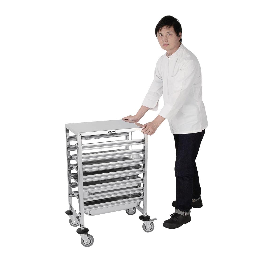 Vogue GG498 Gastronorm Racking Trolley 7 Level 900X380X557mm Catering, Silver