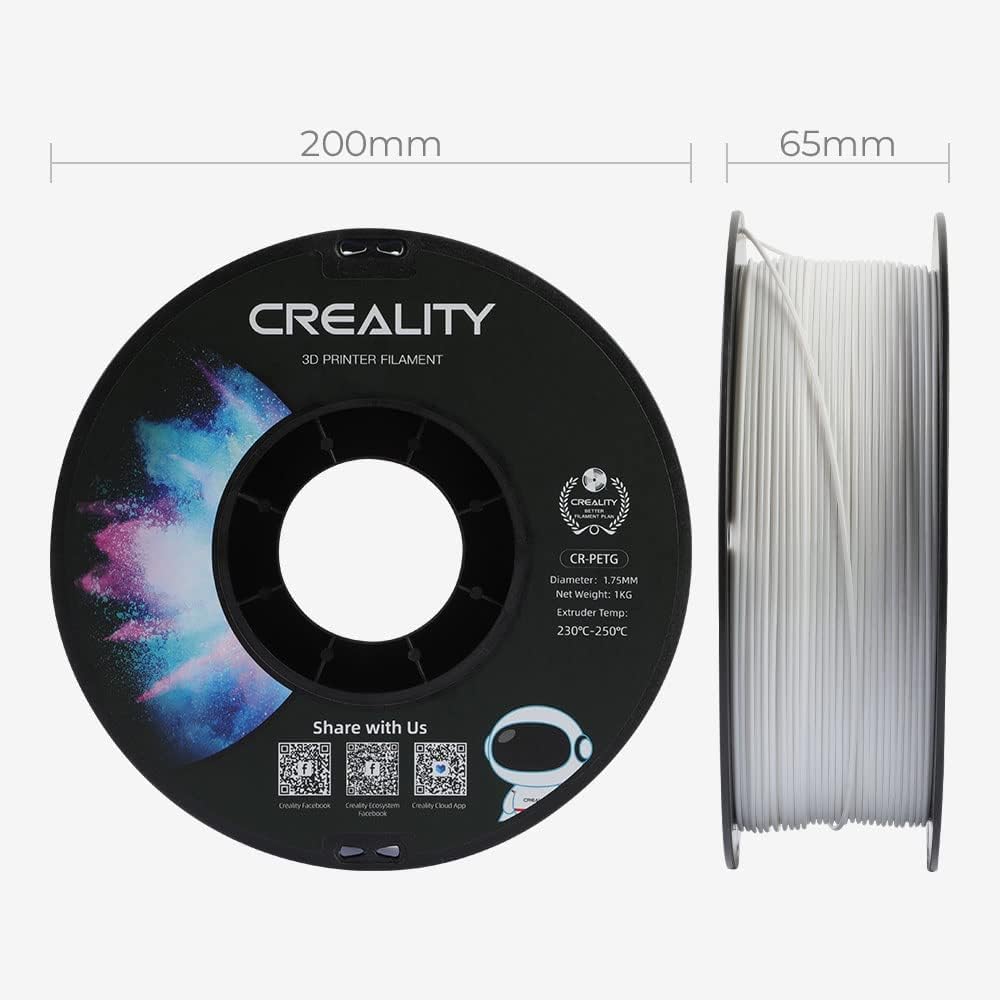 Creality CR-PETG PLA Filament 1.75mm 3D Printing Filament 4 KG, Excellent Toughness High Precision, Odorless Non-Toxic Moistureproof, 1kg(2.2lbs) Glossy for 3D Printer (Black+White+Red+Blue)*1KG